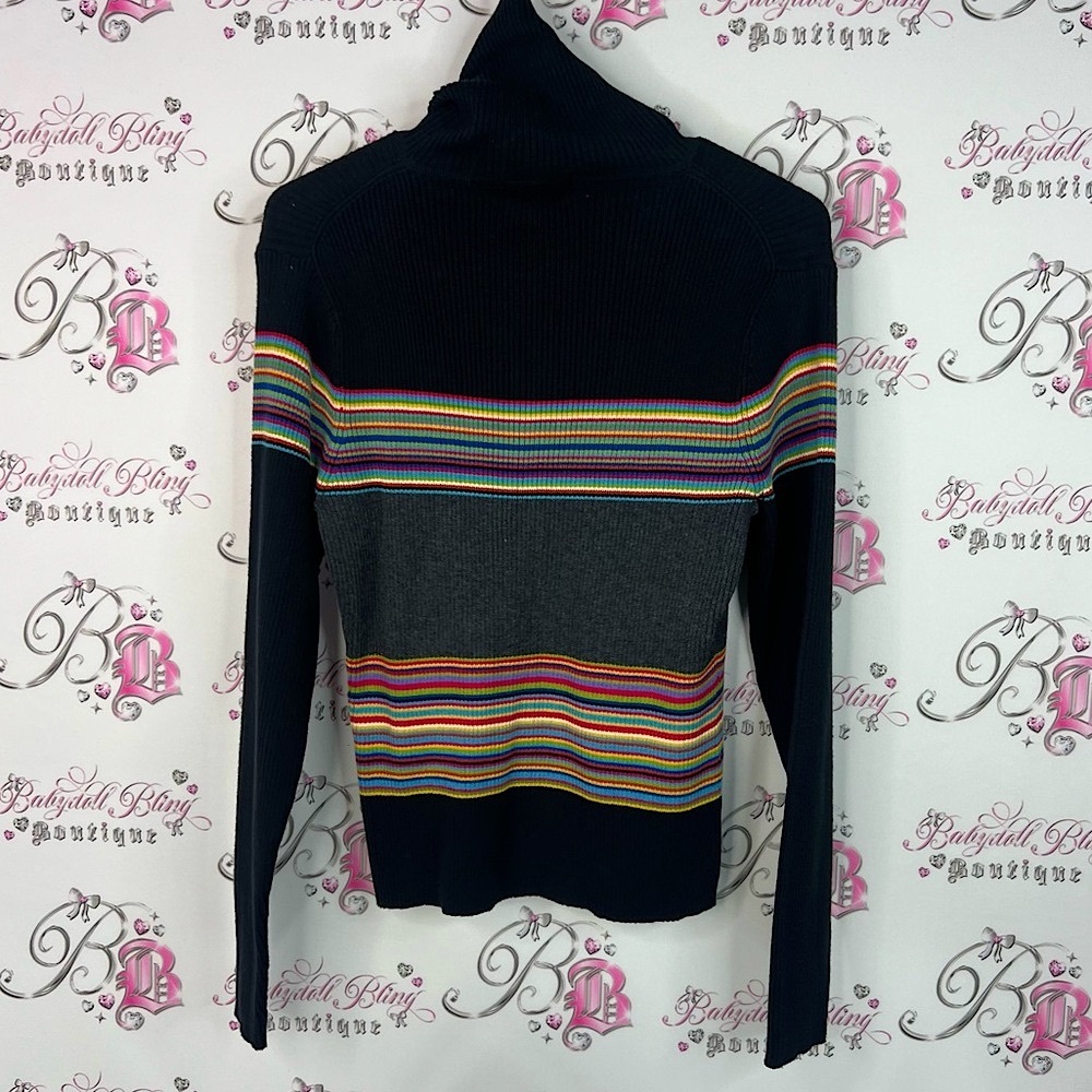 Pierre Cardin sweater stripes Navy Multicolor Striped Turtleneck Sweater